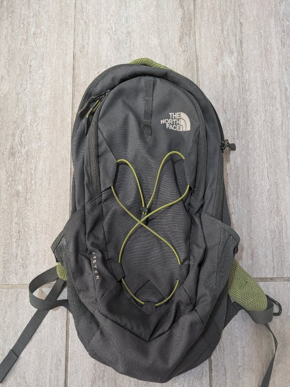 The North Face Jester Backpack Gray Green Laptop School Travel Outdoors Hiking
